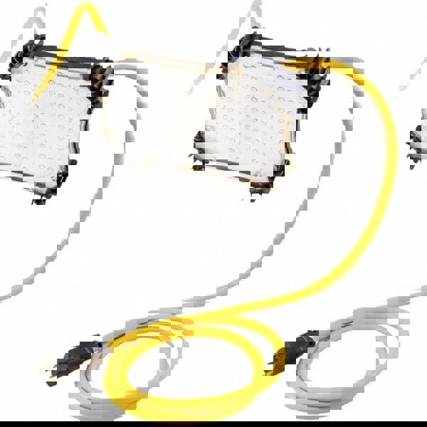 Temporary String Lights; Cord Length (Feet): 100 ; Guard Material: Plastic ; Cord Type: SJTW-A ; Cord Color: Yellow ; Includes: Lamp Guard